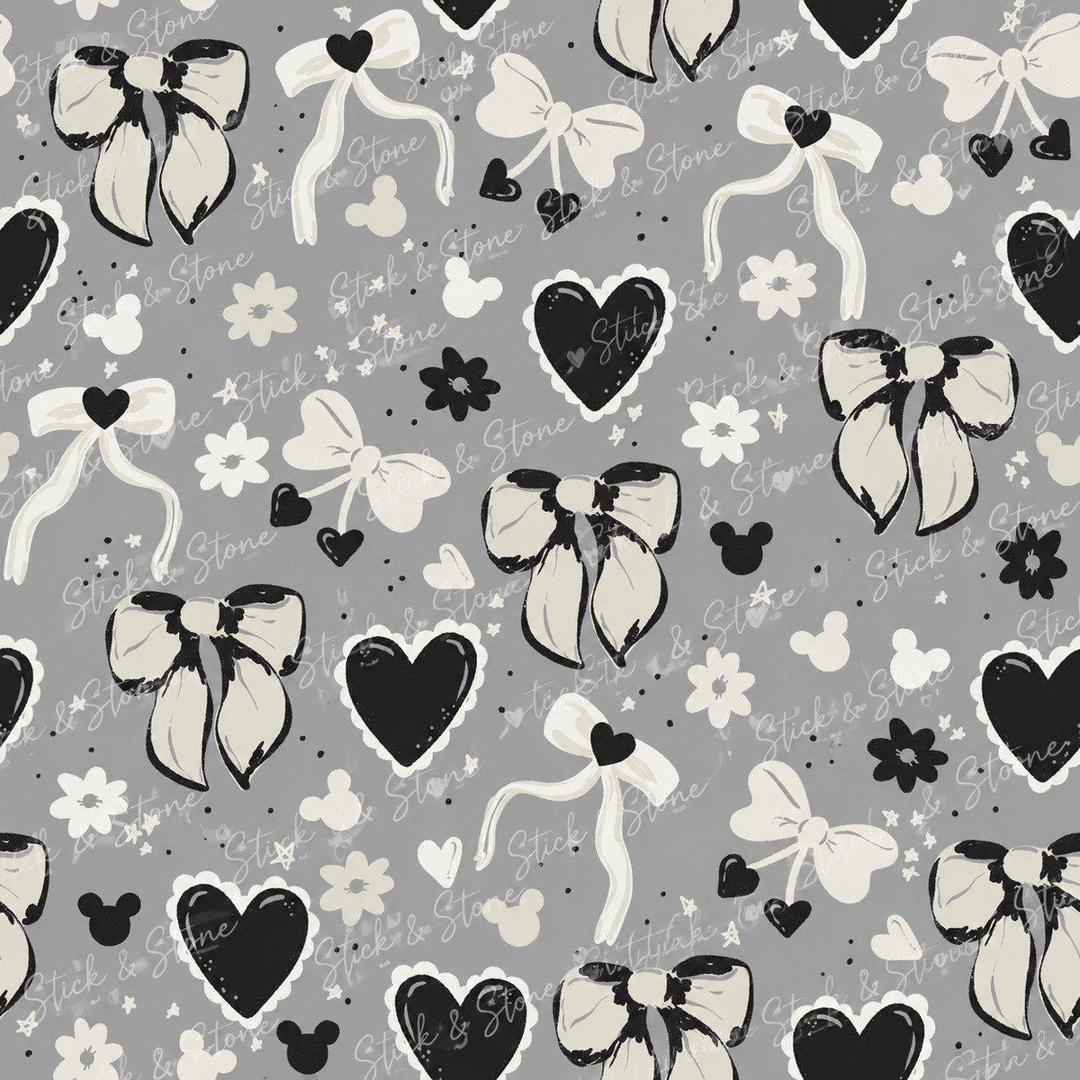 Bows / hearts B&W – Stick & Stone Handmade